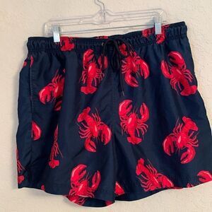 George Swim Trunks Navy With Red Lobsters Print Men’s Shorts Size XL